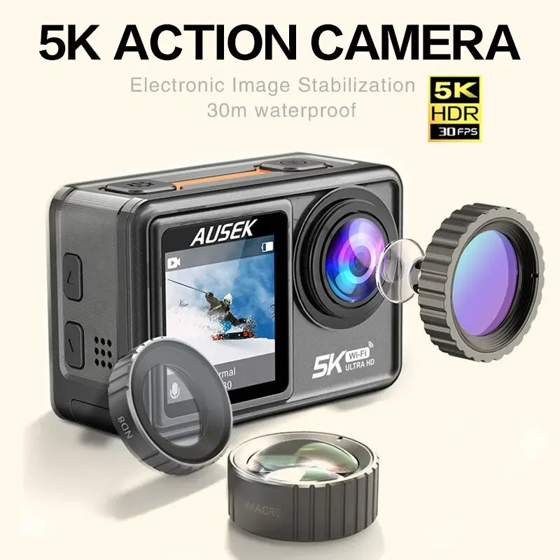 5K 4K 60FPS Action Camera! Interchangeable Lens 48MP Stabilizer WiFi